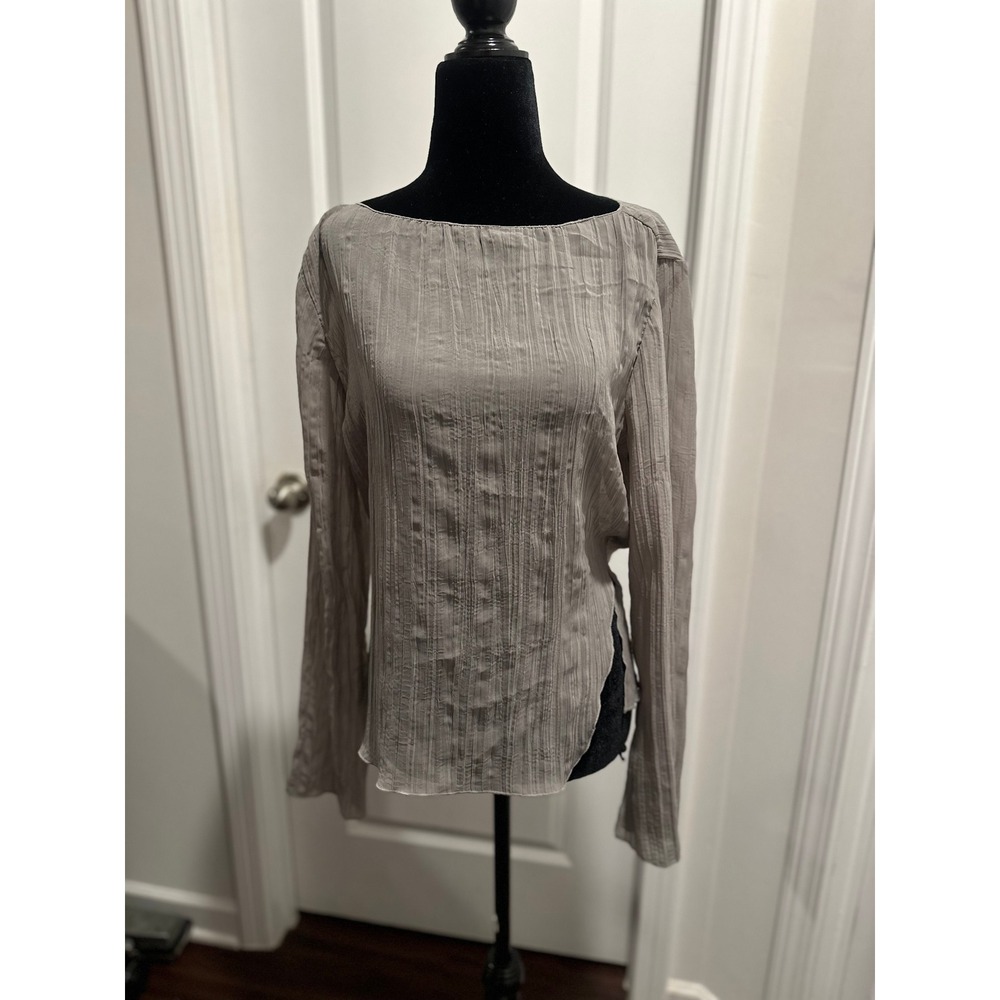 H&M Grey Thin Long Sleeve Boat Neck Top Shirt Women's Size M